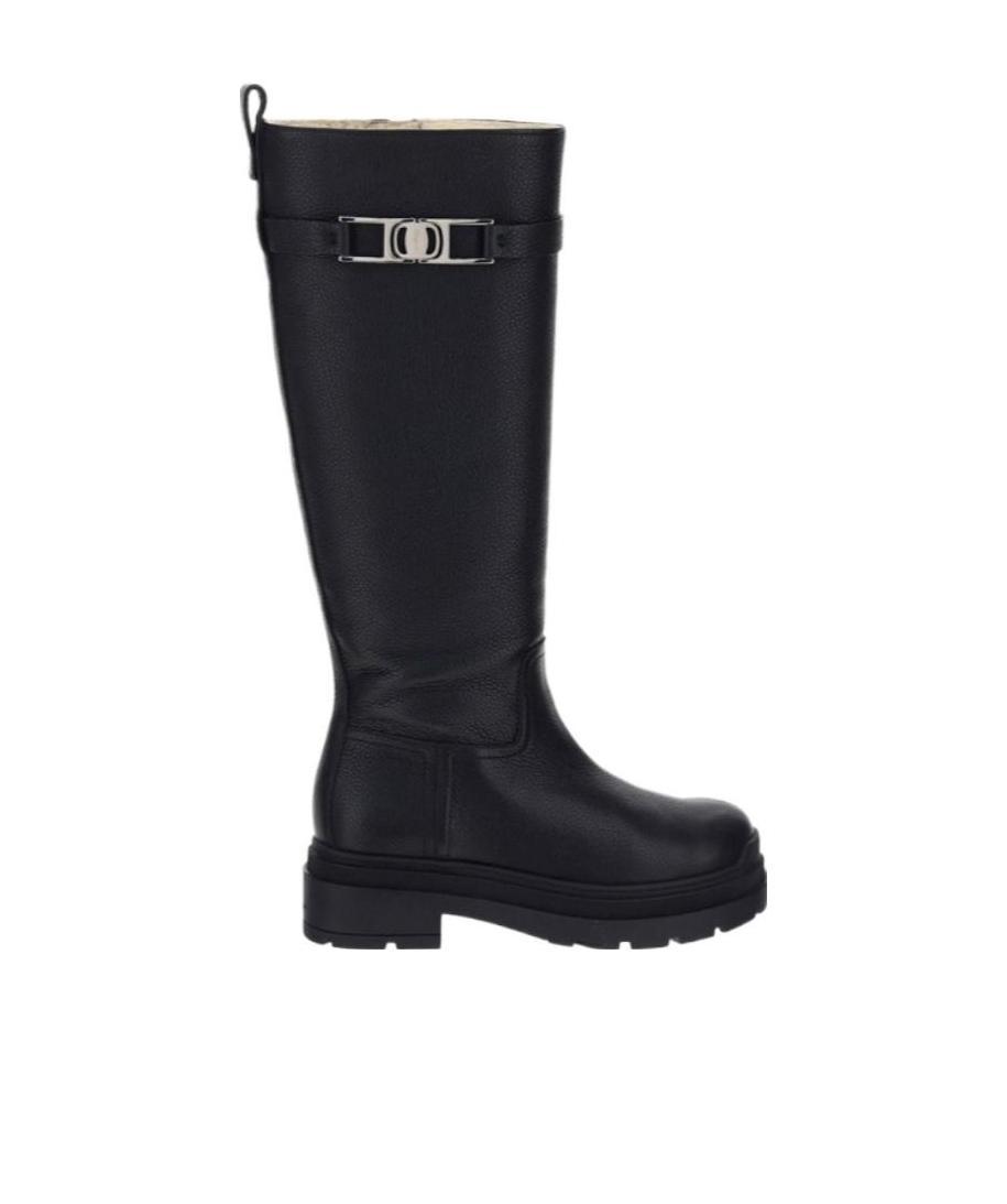 Ferragamo Vara Chain Knee-high Boots In Black
