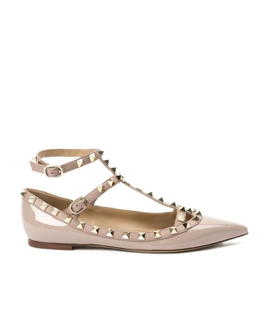 Valentino Rockstud Caged Patent Flat In Nude
