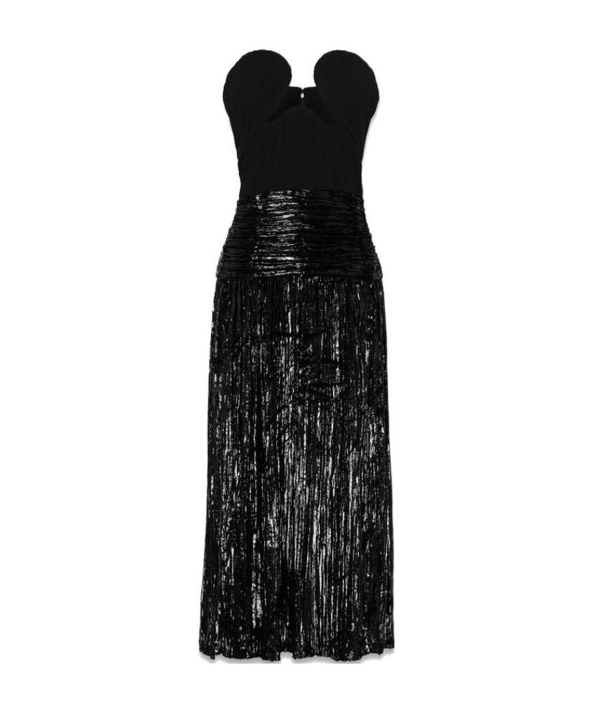 Saint Laurent Lurex Velvet Bustier Dress In Black