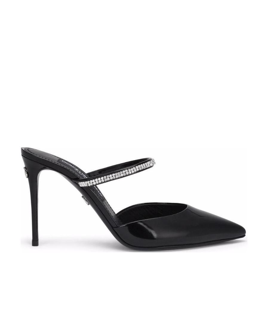 Dolce & Gabbana 90mm Embellished Patent Leather Mules In Black