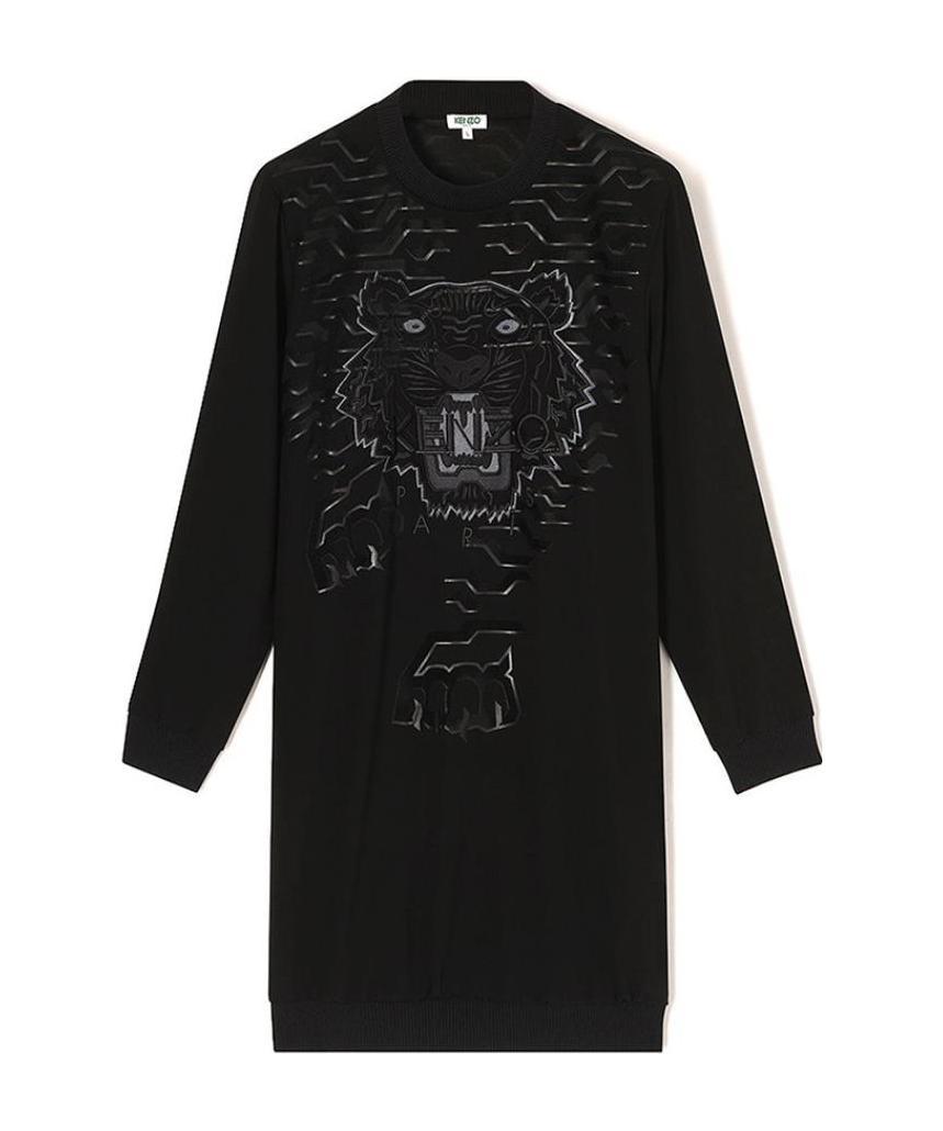 Kenzo Tiger Head Embroidered Dress In Black