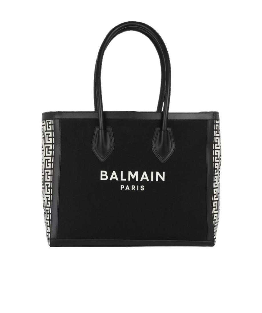 Balmain B-army 42 Canvas Tote Bag With Leather Inserts In Black