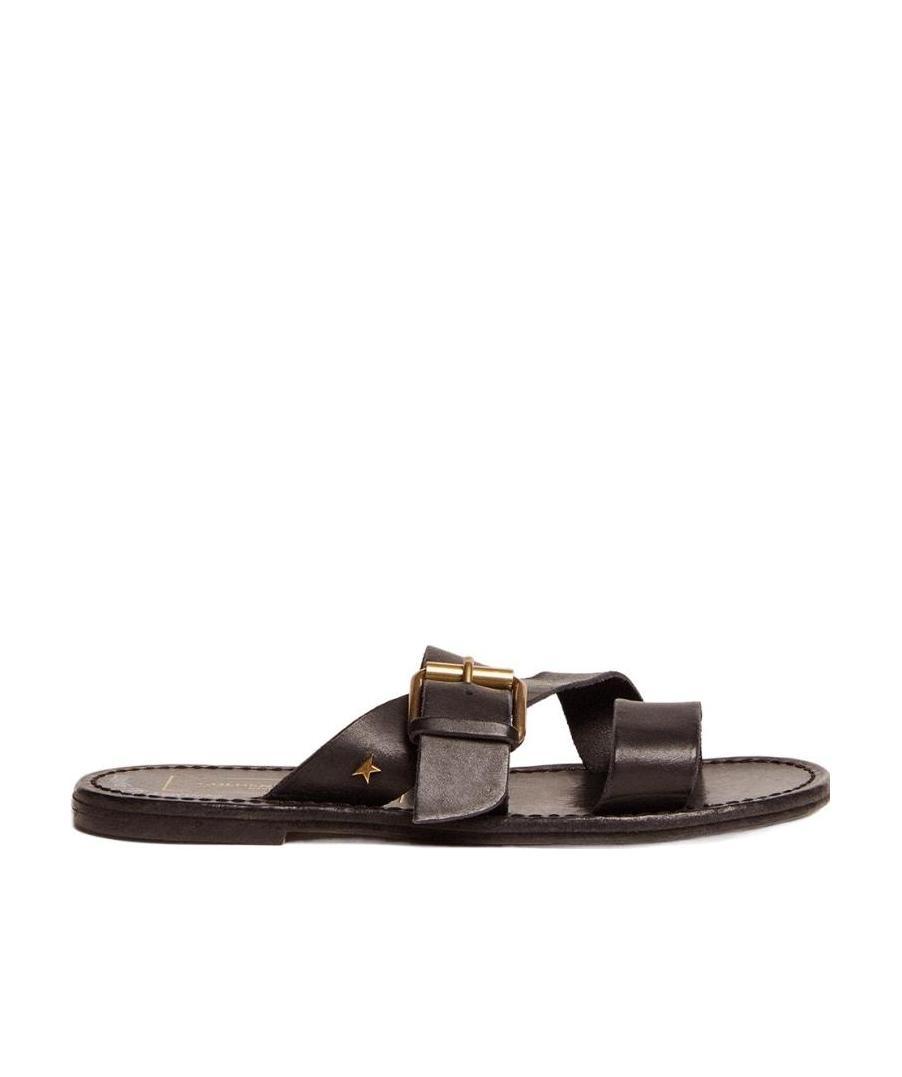 Golden Goose Margaret Flat Sandals In Black Resin-coated Leather