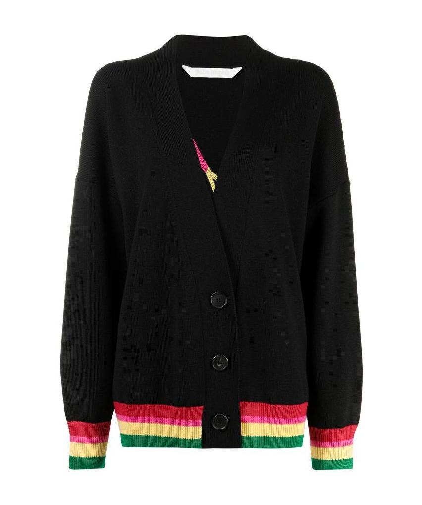Palm Angels Miami Logo Needled Cardigan In Black