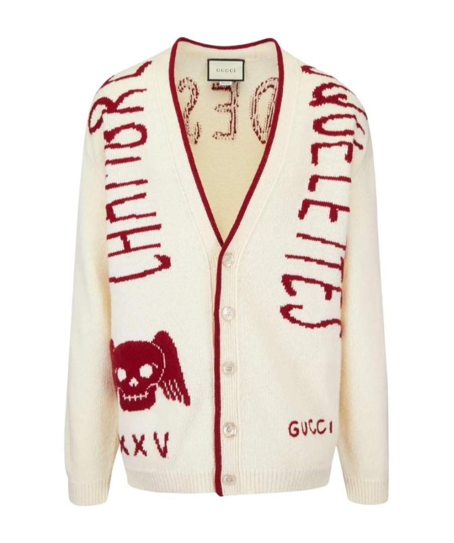 Gucci Chambre Squelettes Wool Cardigan In White