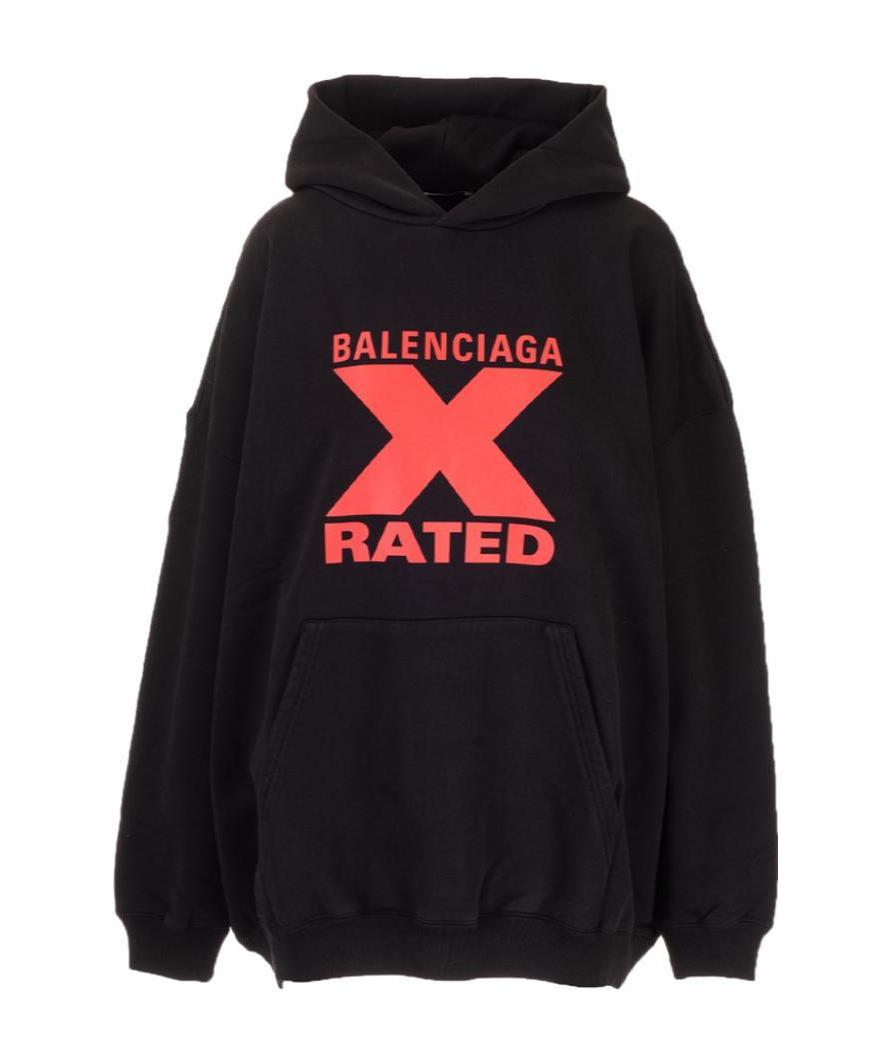 Balenciaga Logo Hooded Sweater In Black