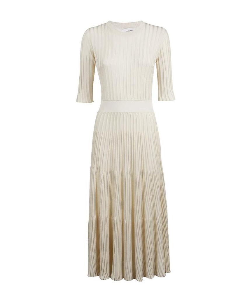 Barbara Casasola White Striped Design Dress In Nude