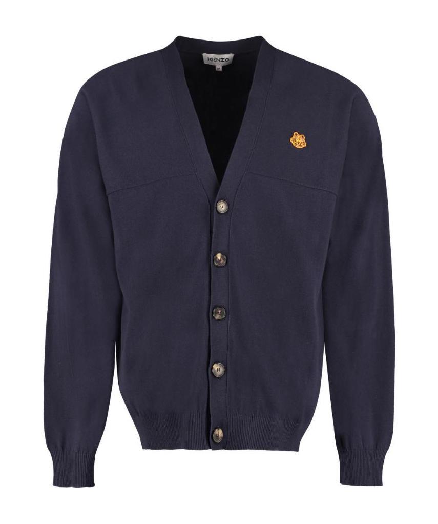Kenzo Embroidered Tiger V-neck Cardigan In Black