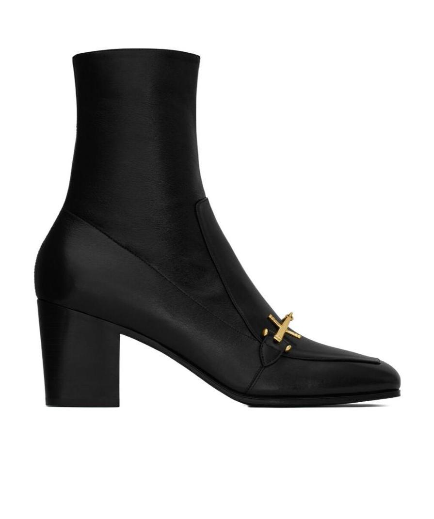 Saint Laurent Beau Square Toe Boots In Black