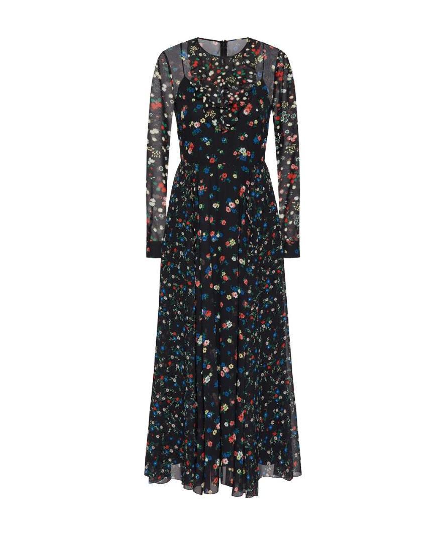 Red Valentino Black Flower Printed Dress In Black