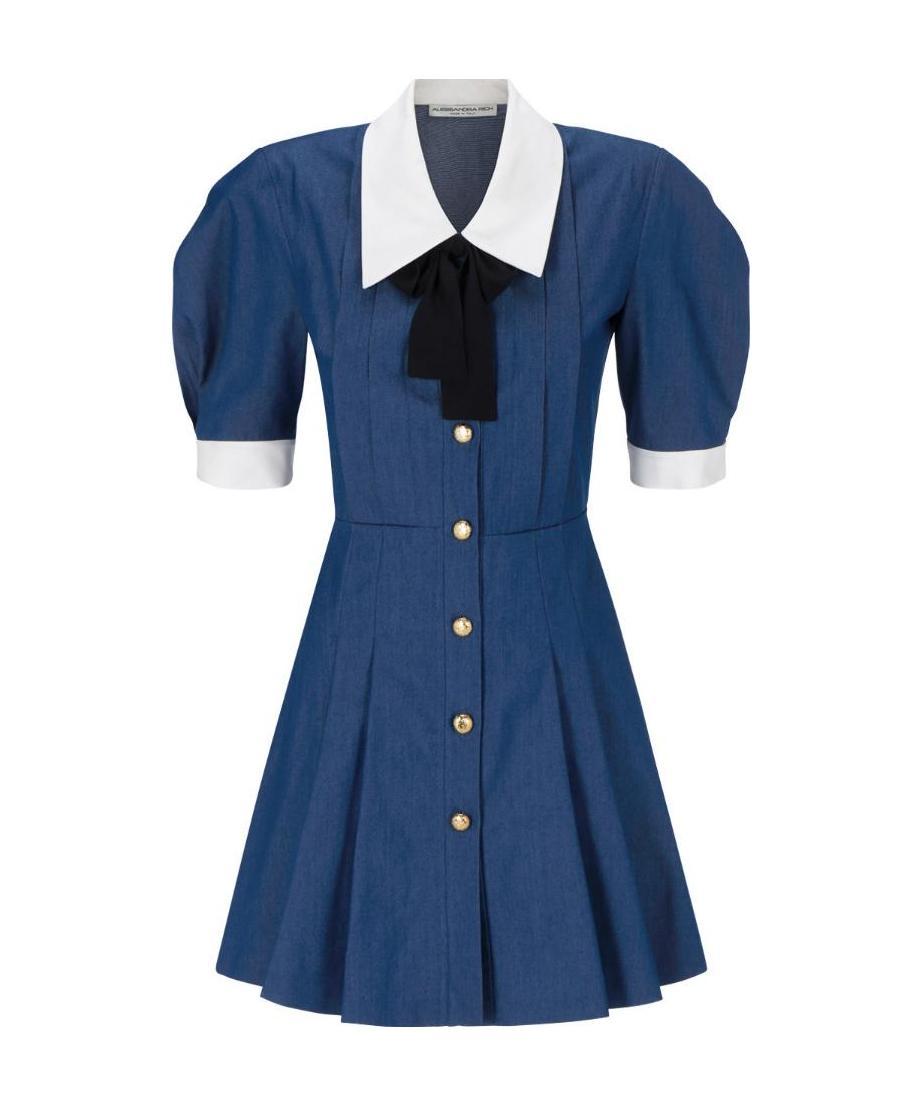 Alessandra Rich Pleated Mini Dress In Blue