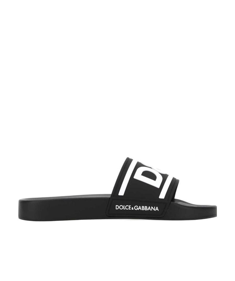 Dolce & Gabbana Rubber Beachwear Sliders With Dg Logo In Black