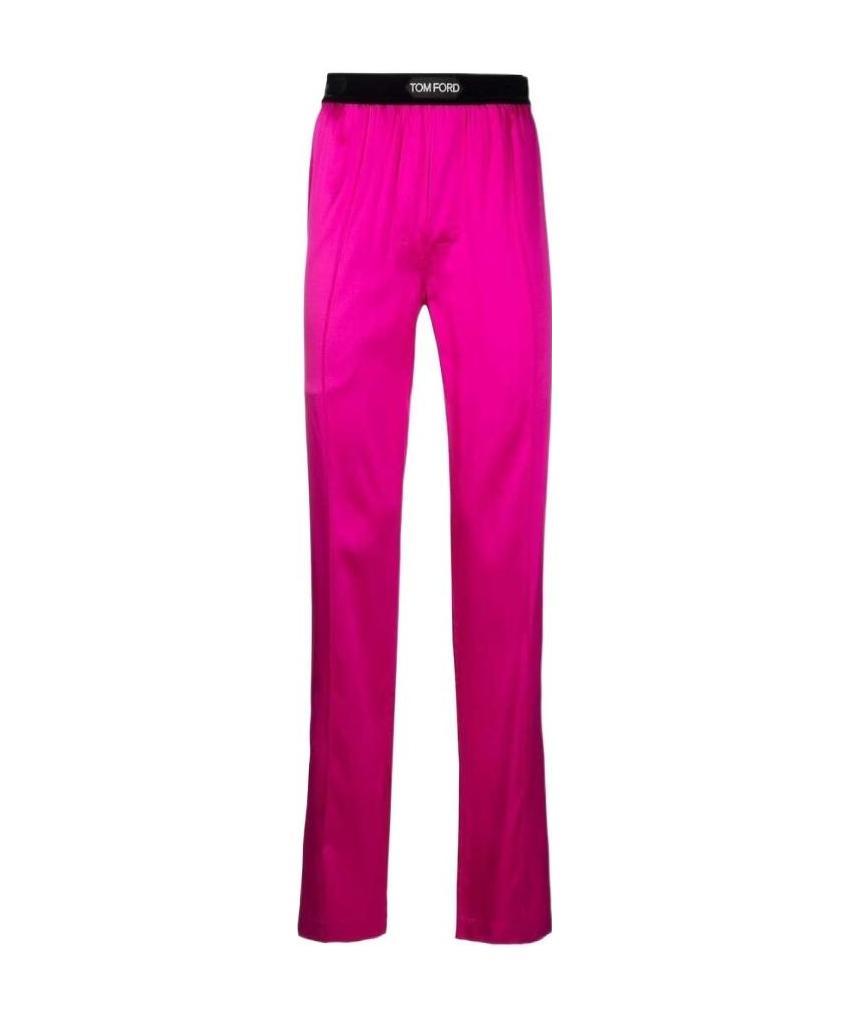Tom Ford Fuchsia Satin Pants With Logo On Waistband In Stretch Silk Woman In Pink