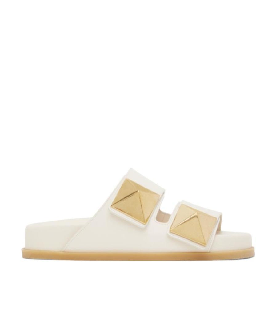 Valentino Garavani Roman Stud Double-strap Slide Sandals In White