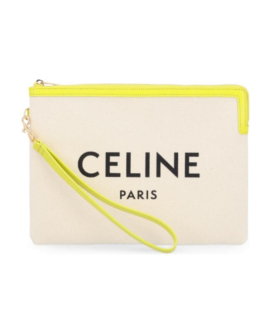 Celine Small Fabric And Cowhide Lace Hand Bag In White