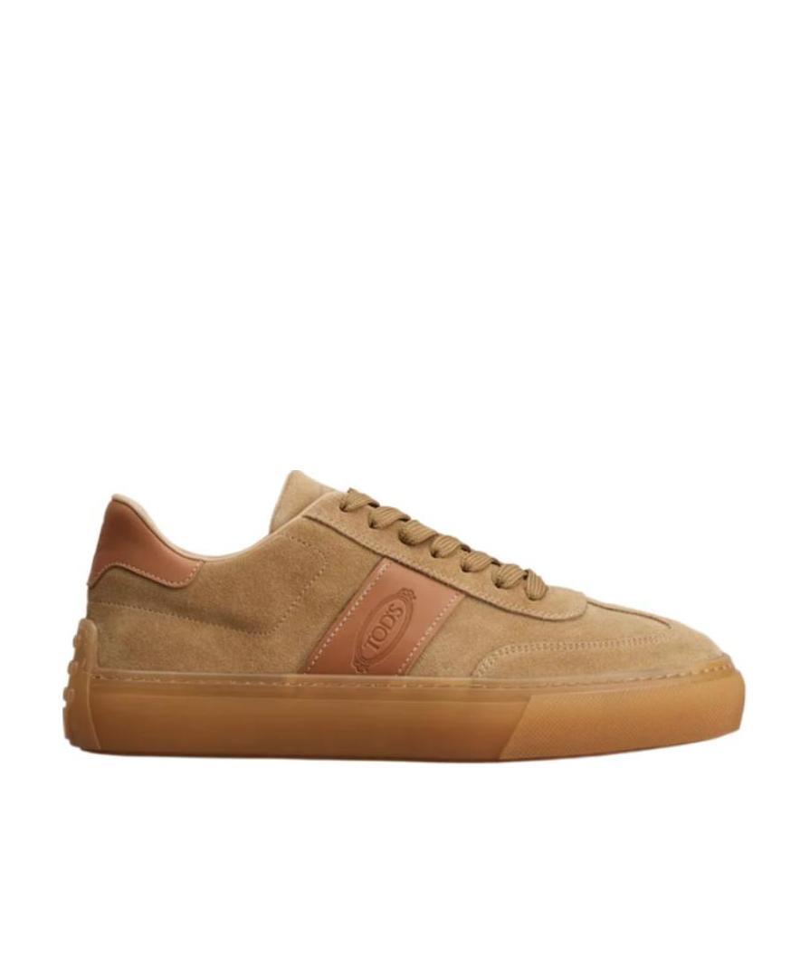 Tod's Calf Suede Round Toe Low-top Sneakers In Brown