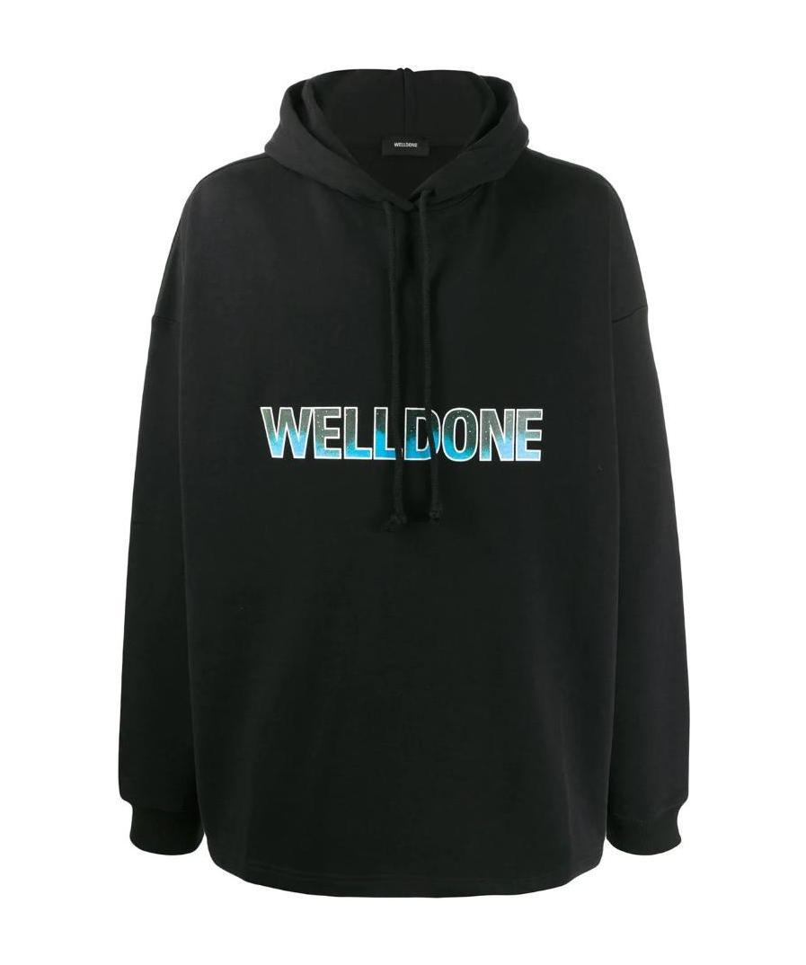 We11 Done Logo-printed Hooded Sweatshirt In Black