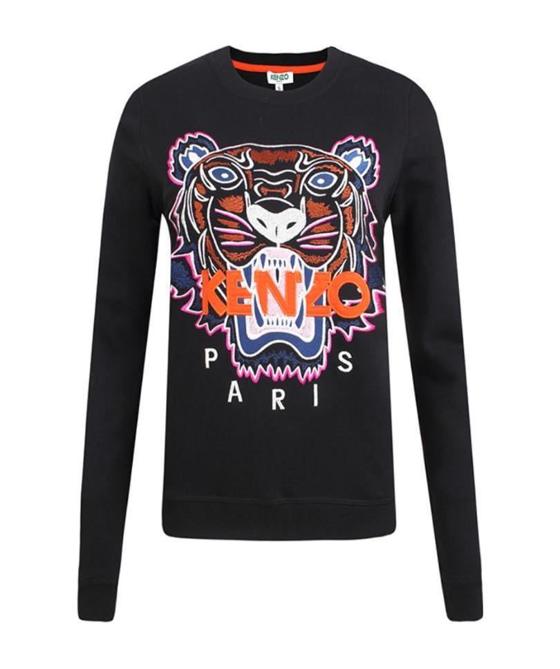 Kenzo Logo Tiger Head Embroidered Sweater In Black