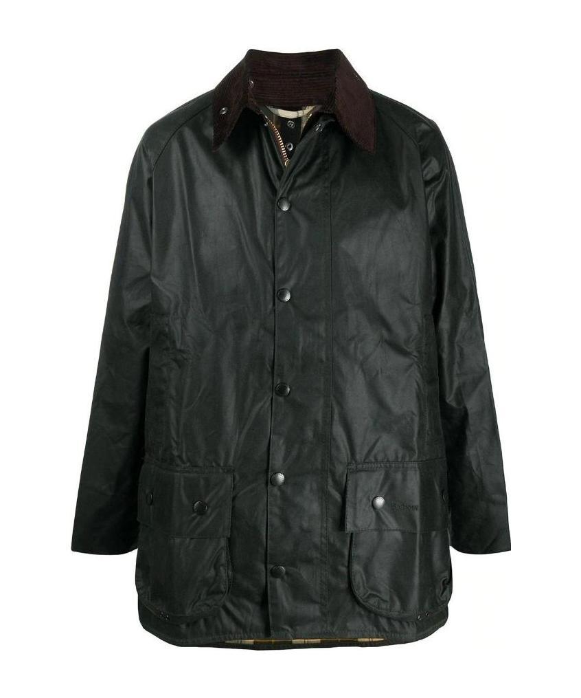 Barbour Badale Waxed-cotton Corduroy-collar Jacket In Black