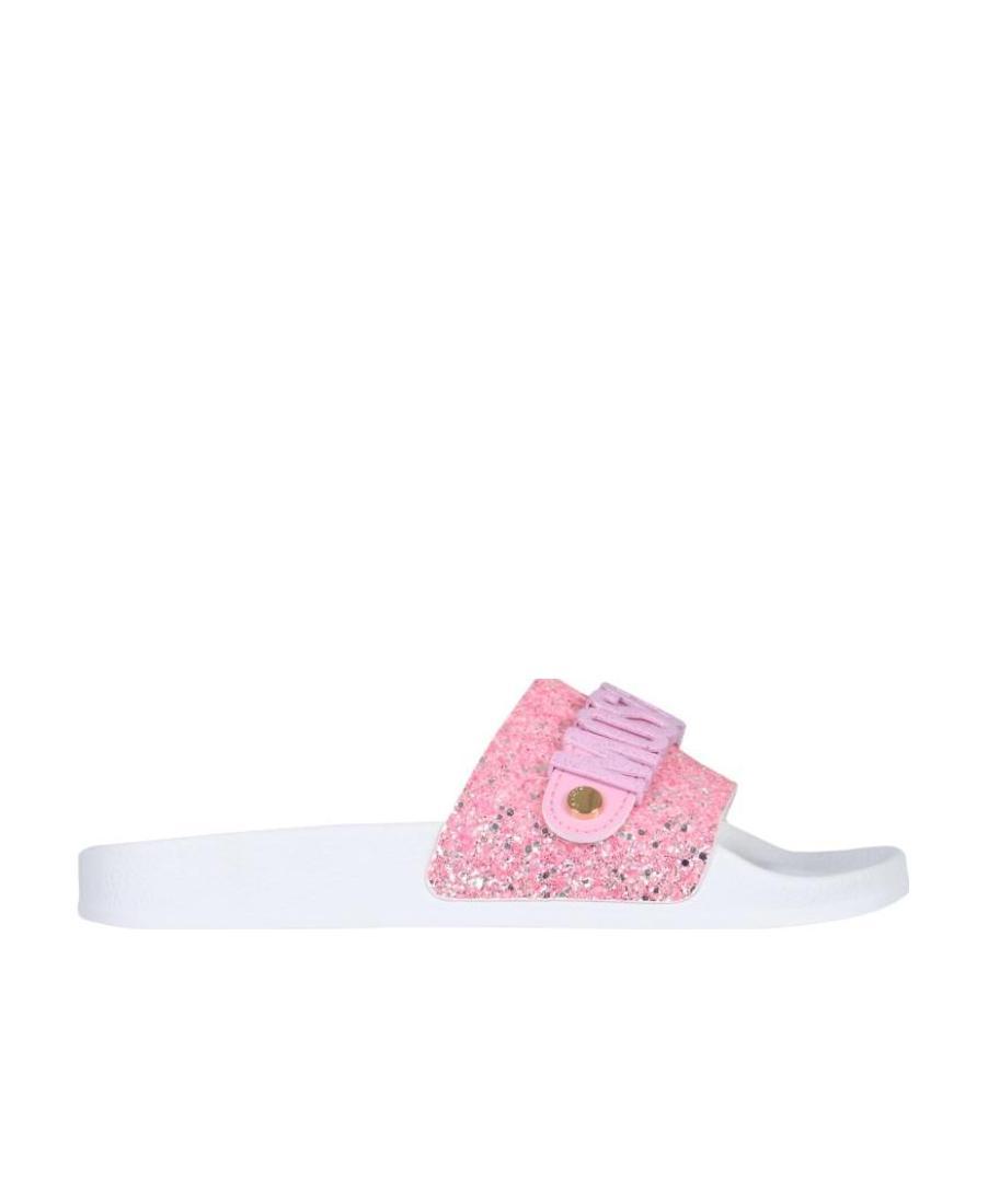 Moschino Embossed-logo Open-toe Slides In Pink