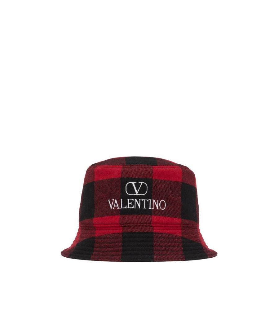 Valentino Logo-embroidered Checked Bucket Hat In Brown