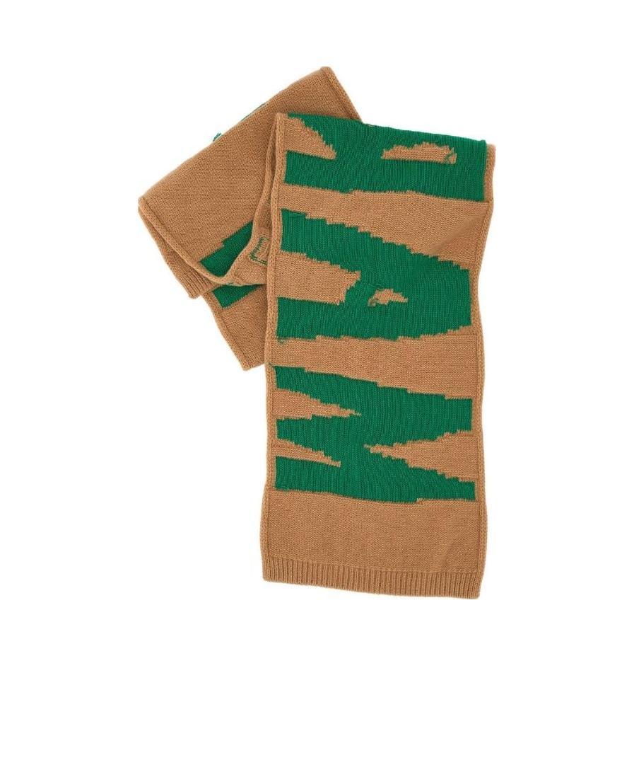 Marni Embroidered-logo Knit Scarf In Green