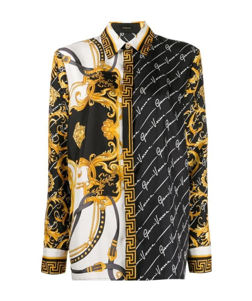 Versace Dual-print Buttoned Shirt In Black