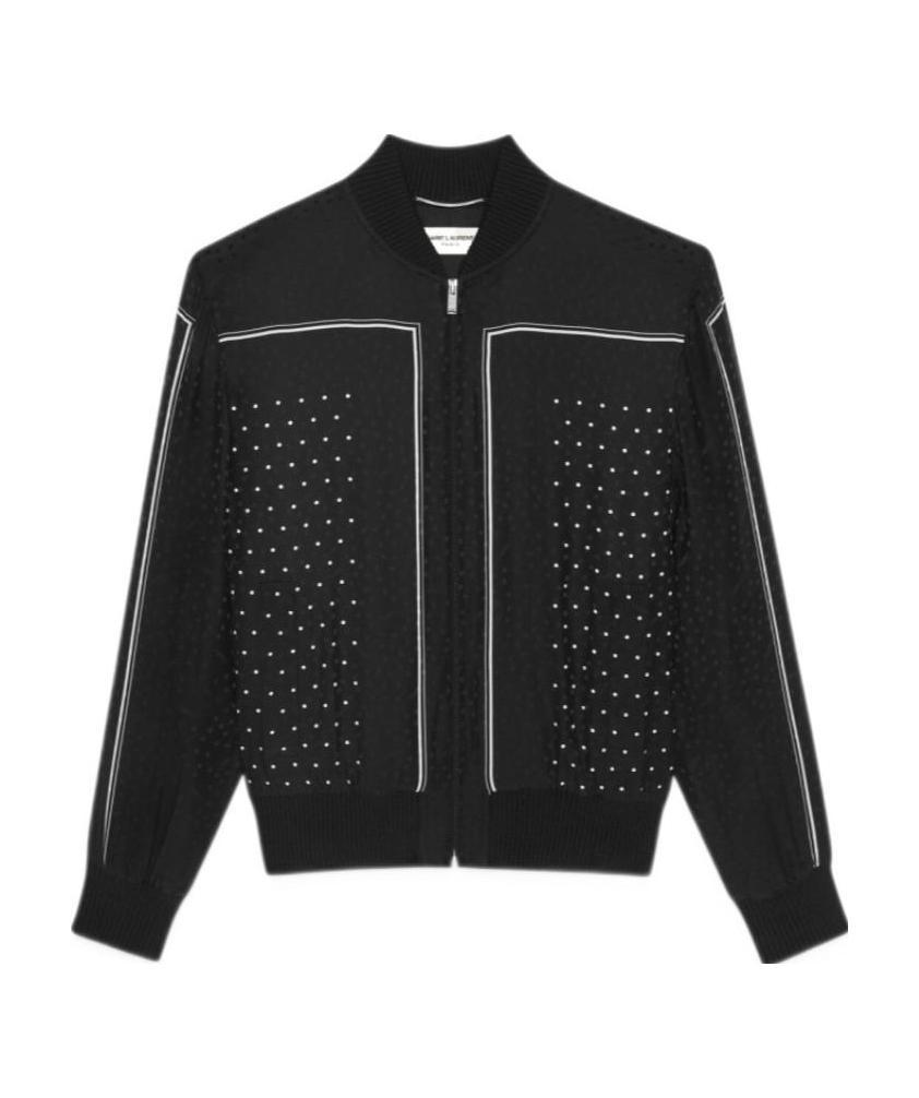 Saint Laurent Polka-dot Pattern Bomber Jacket In Black
