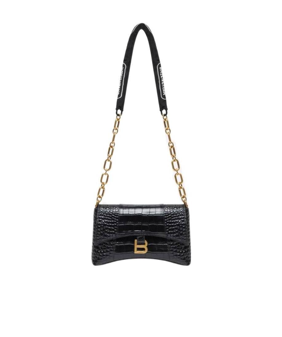 Balenciaga Downtown Xs Crocodile-embossed Shoulder Bag In Black