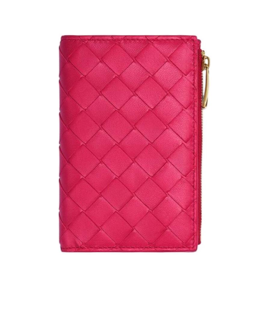 Bottega Veneta Logo Double Fold Zipper Wallet In Pink