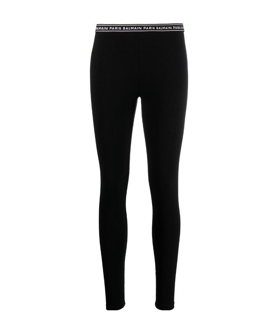 Balmain Logo-waistband Cotton-blend Leggings In Black