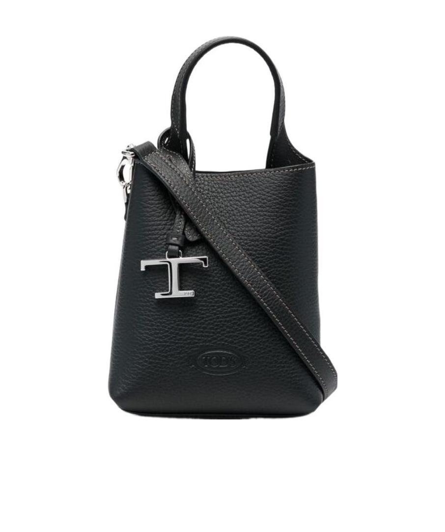 【関税＆送料込み】Tod'S Black Tote Bag With Logo Plaque On Woman BLACK Tod's Bag in Leather Medium XBWAPAF9300QRIPZB999