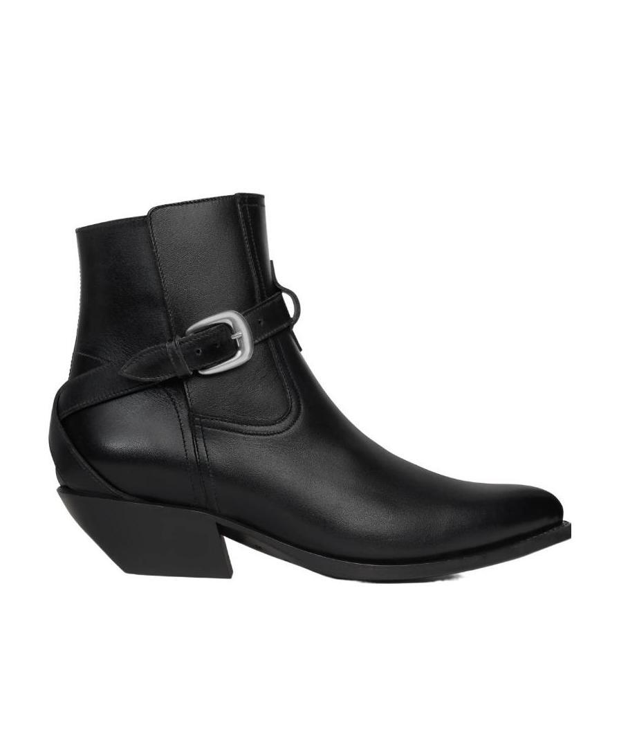 Celine Leather Ankle Boots In Black