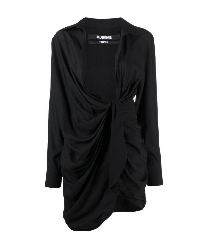 Shop Jacquemus La Robe Bahia Cllr Ls Knot Frn In Black
