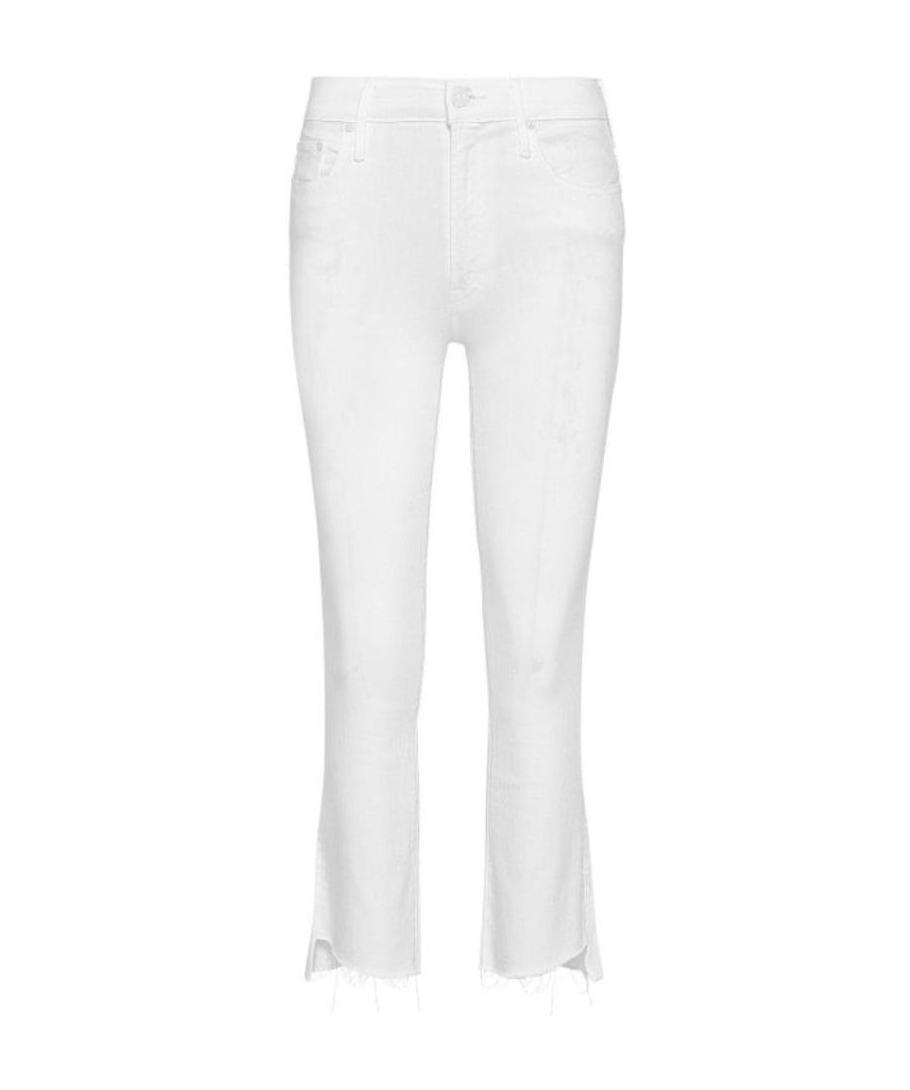 Shop Mother The Insider Crop Step Fray Jeans In White
