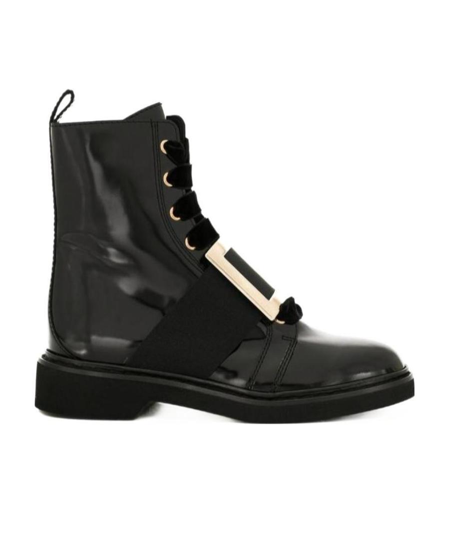 Roger Vivier Metal Buckle Velvet Shoelace Ankle Boots In Black