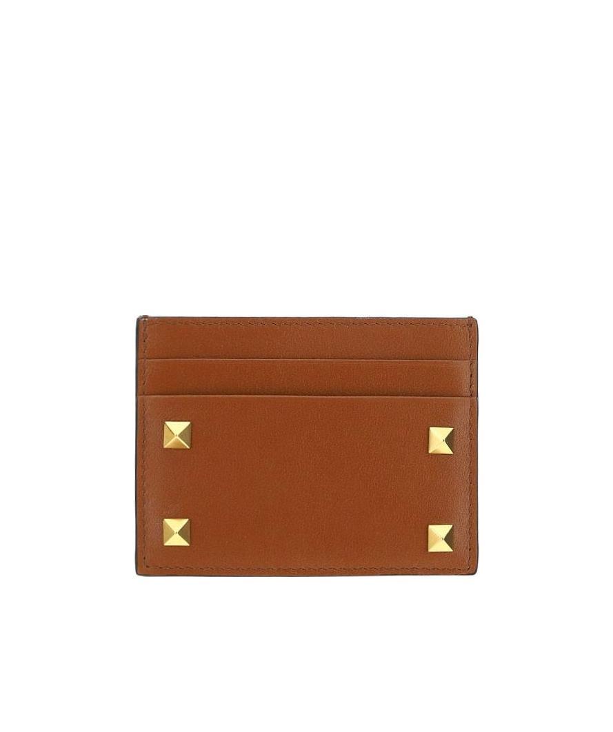 Valentino Rockstud-embellished Cardholder In Brown