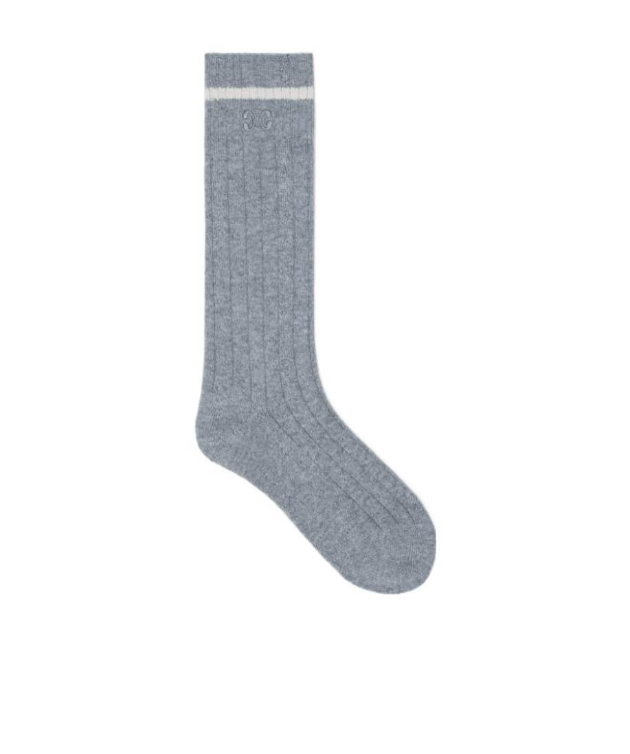 Celine Logo Rib Socks In Gray