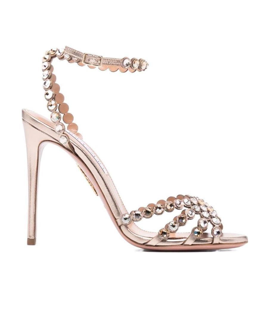 Aquazzura Logo High-heeled Sandals In Gold