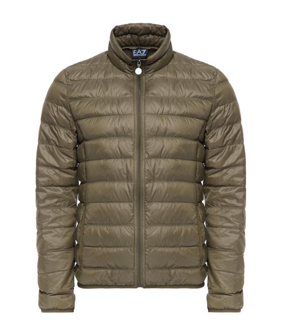 Ea7 Logo Quilted Down Jacket In Green
