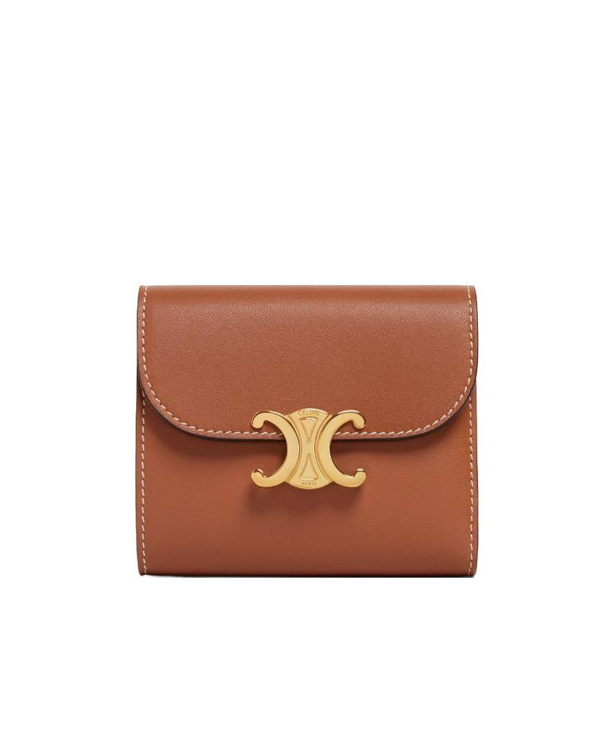 Celine Logo-plaque Leather Purse In Brown