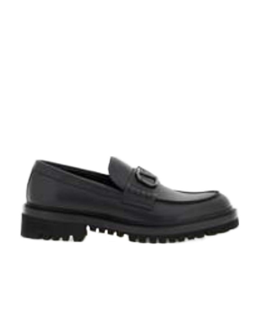 Valentino Logo-plaque Leather Loafers In Black