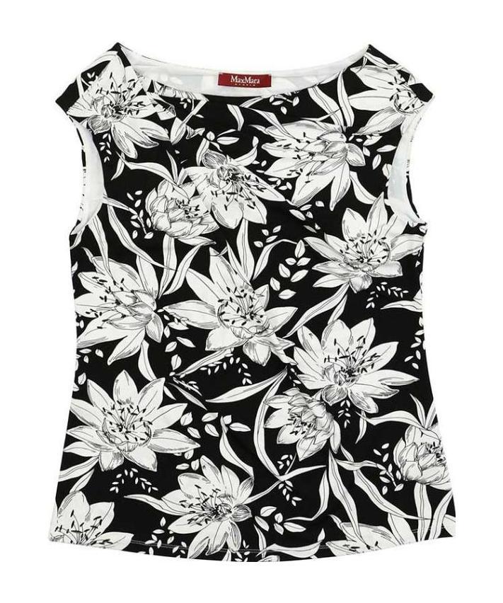 Max Mara Printed T-shirt With Round Neck In Black