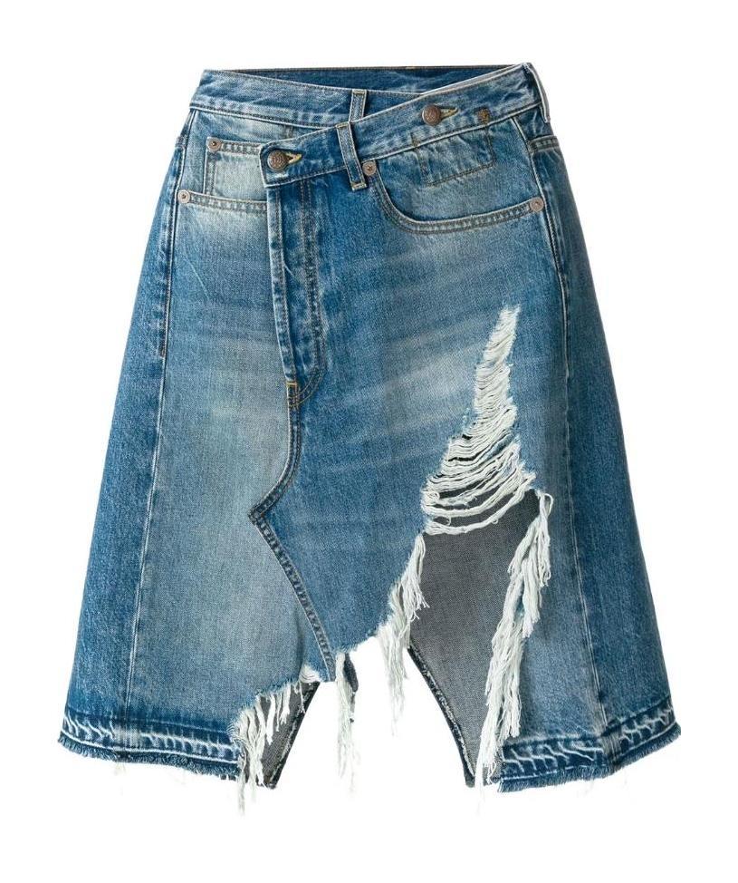 R13 NORBURY DENIM MIDI SKIRT