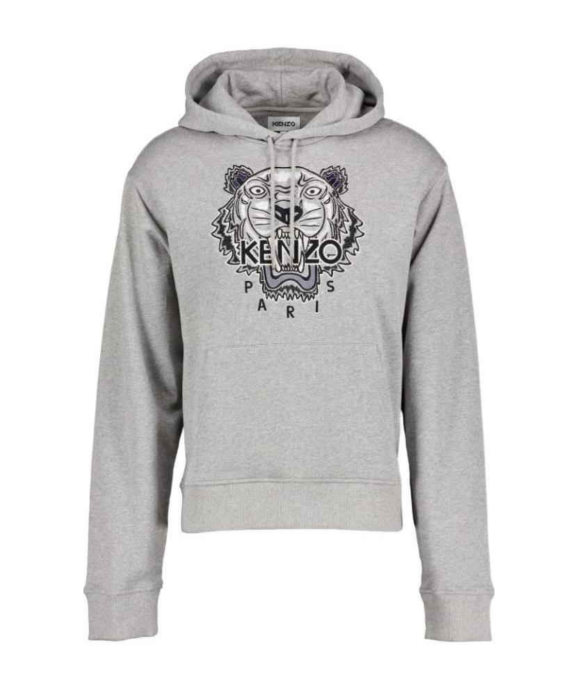 Kenzo Varsity Tiger Logo-print Hoodie In Gray