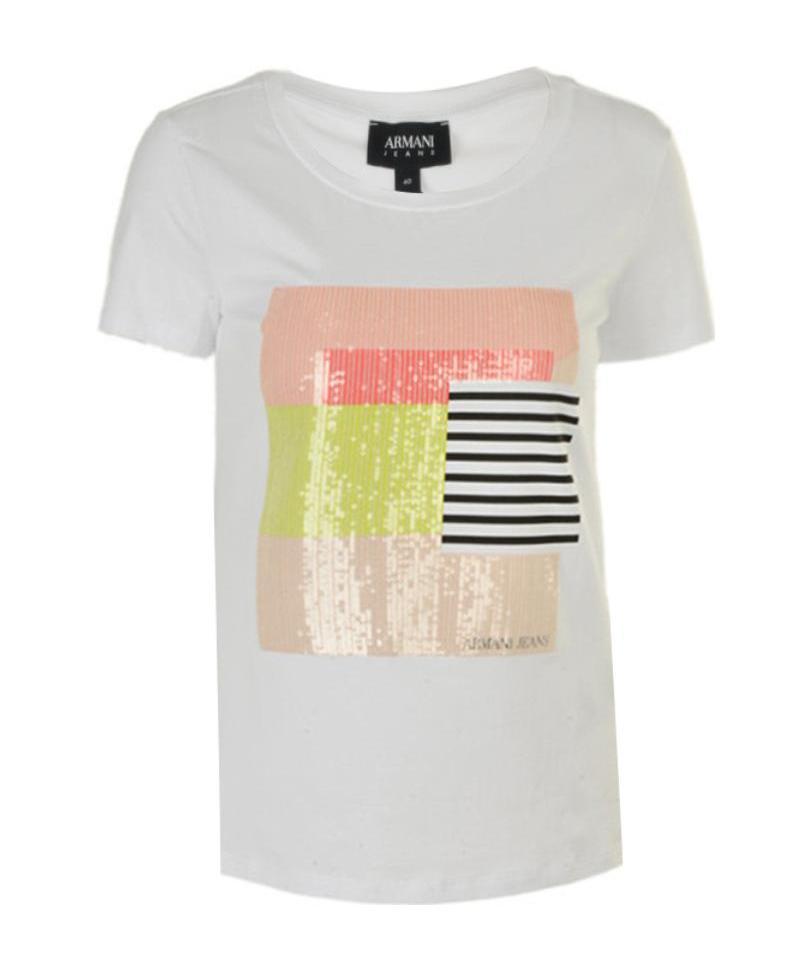 Shop Armani Jeans Spliced Pattern T-shirt In White