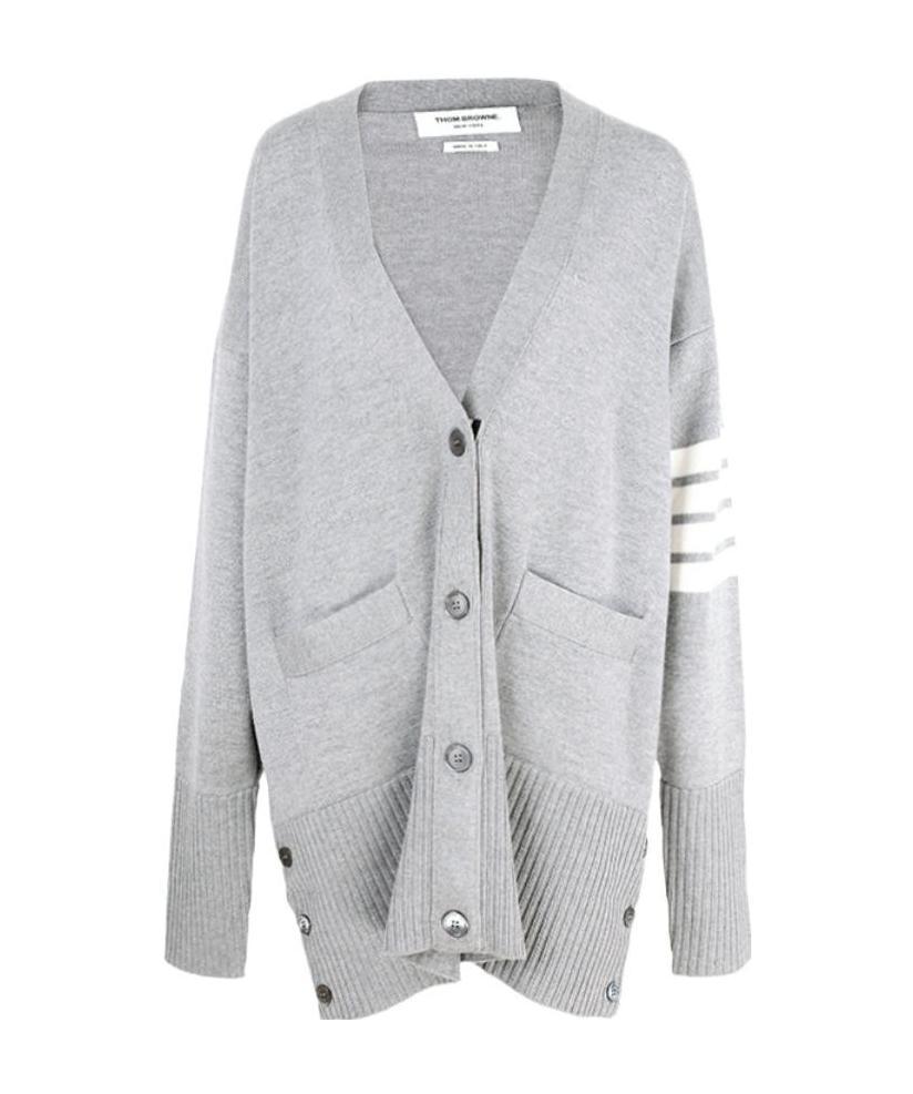 Thom Browne Oversized 4-bar Stripe Cardigan In Gray
