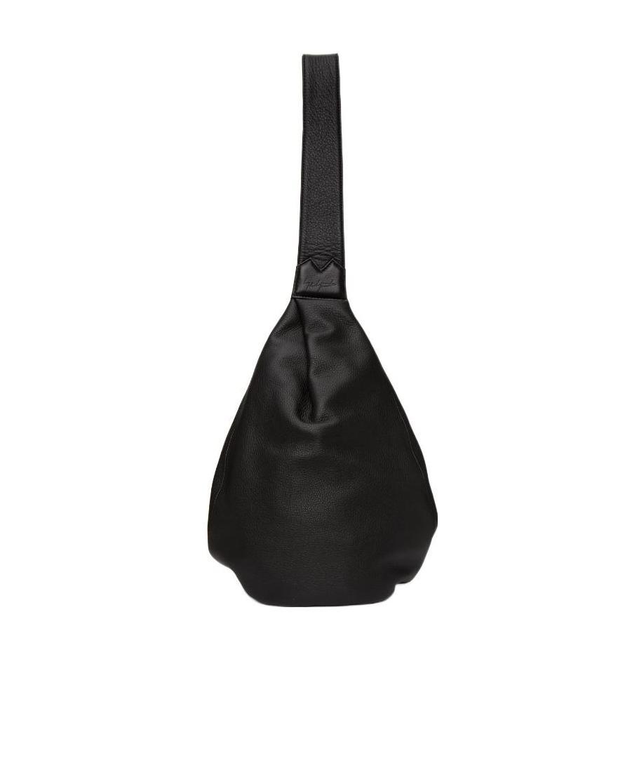 Yohji Yamamoto Logo-embossed Leather Shoulder Bag In Black