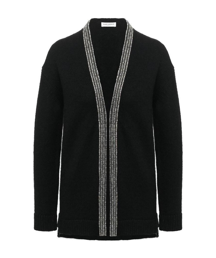 Saint Laurent Bead-embellished Cardigan In Black
