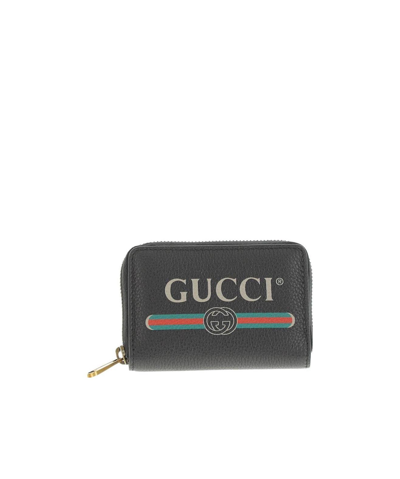 Gucci Print Leather Card Case In Black